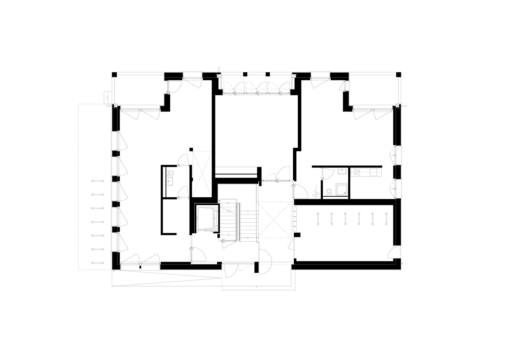 Grundriss Erdgeschoss mit Gemeinschaftsraum und Gewerbefläche.
